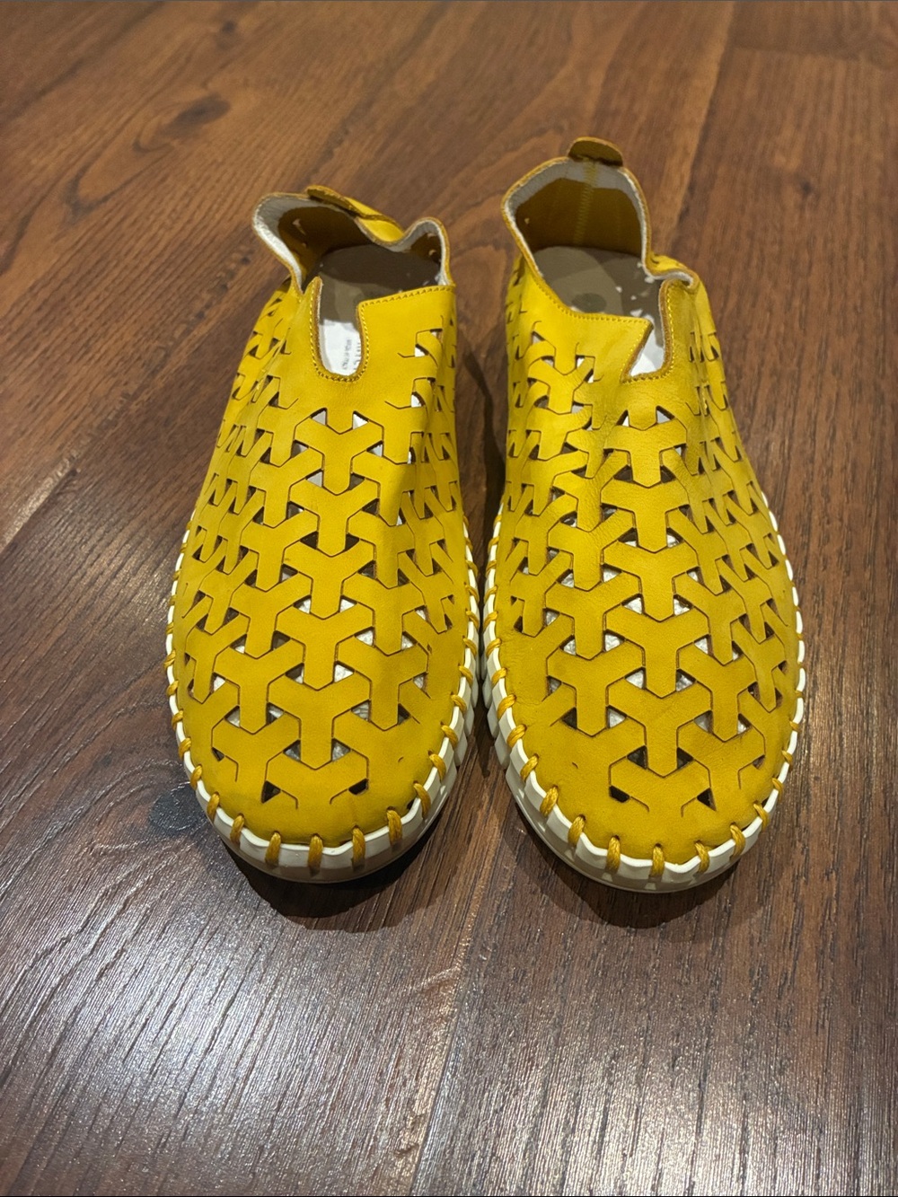 Eric Michael Yellow Laser-Cut Slip-On Mules